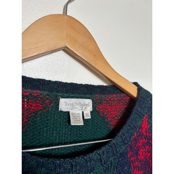 Tricots St Raphael Sweater size XL Men's 100% wool Red Green Plaid Classic Prep - Picture 3 of 4